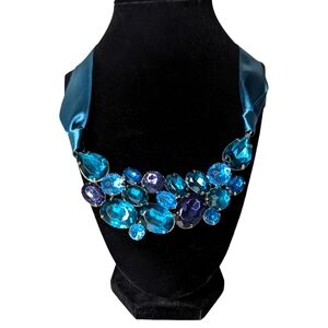 Teal ribbon statement necklace